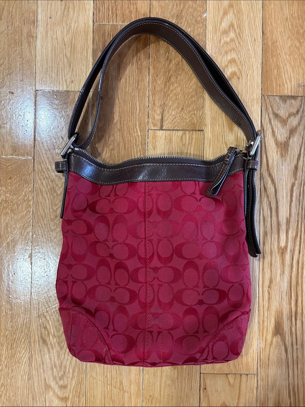 Coach Monogram Red Signature Canvas Cross Body/ Shoulder Bag